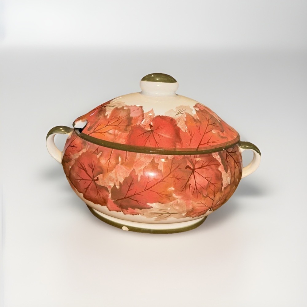 WCL Autumn Maple Leaf Ceramic Soup Tureen with Lid Fall Harvest Thanksgiving